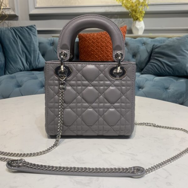 Elegant ABC Quilted Handbag – Elephant Grey Sheepskin Finish | Silver Hardware