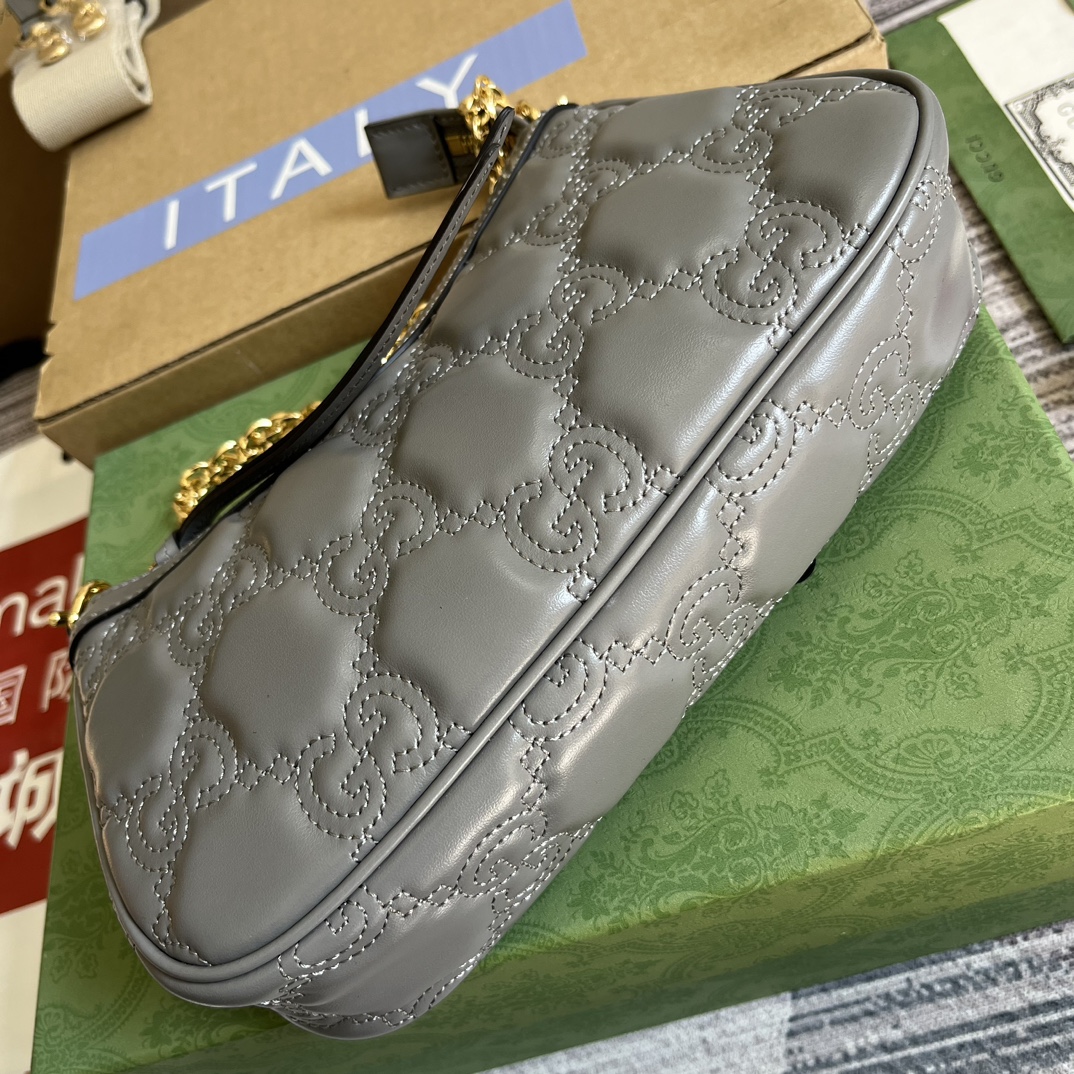 Grey Embossed Matelassé Style Quilted Leather Shoulder Bag - Image 5