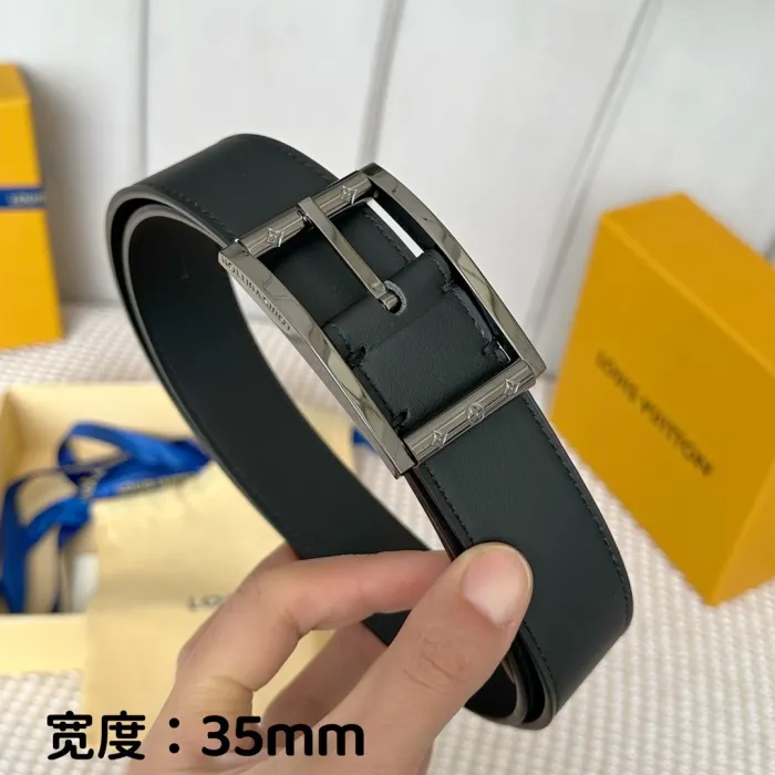 Louis Vuitton Leather Belt With Silver Buckle - Image 3