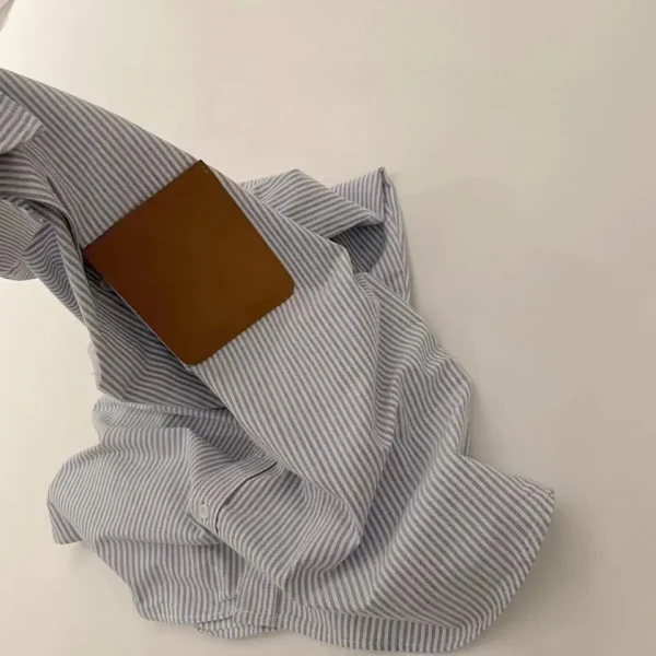 Loewe Leather Disc Spread Collar Long Sleeve Vertical Stripe Shirt - Image 3