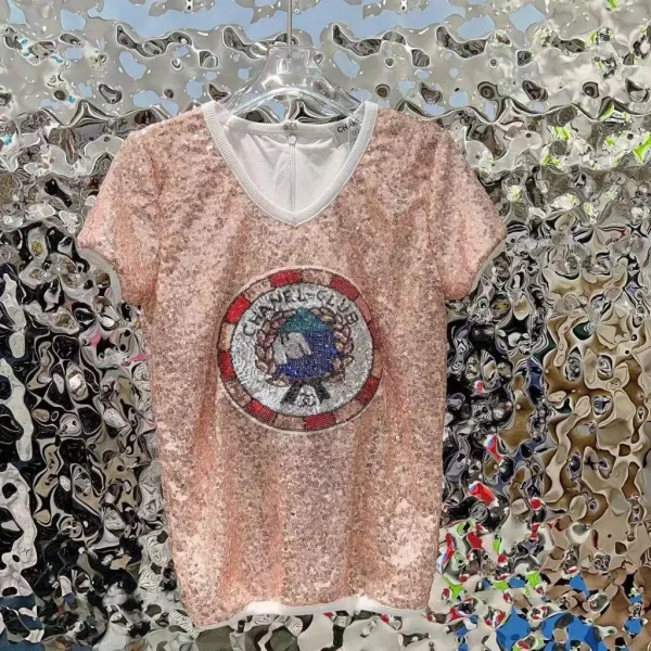 Chanel Casual Style Blended Fabrics V-Neck Short Sleeve Shirt - Image 4