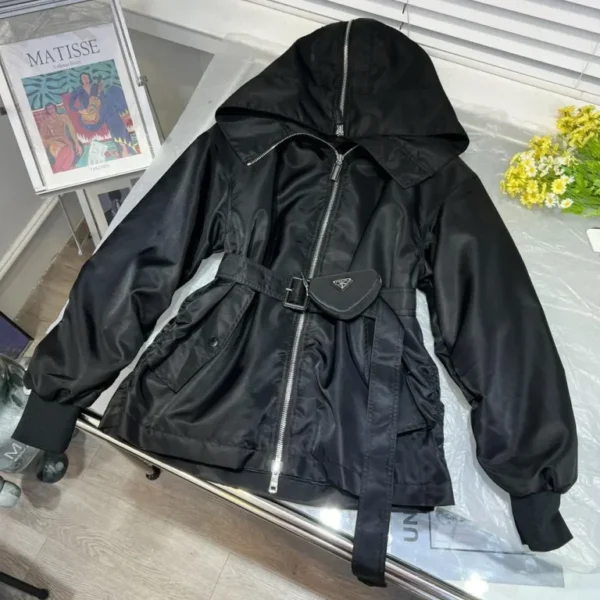 Prada Re Nylon Puffer With the Triangular Logo Belted Waistcoat