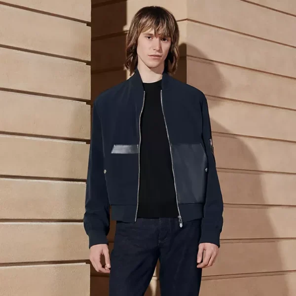 Hermes Rib-Trim Leather Details Jacket